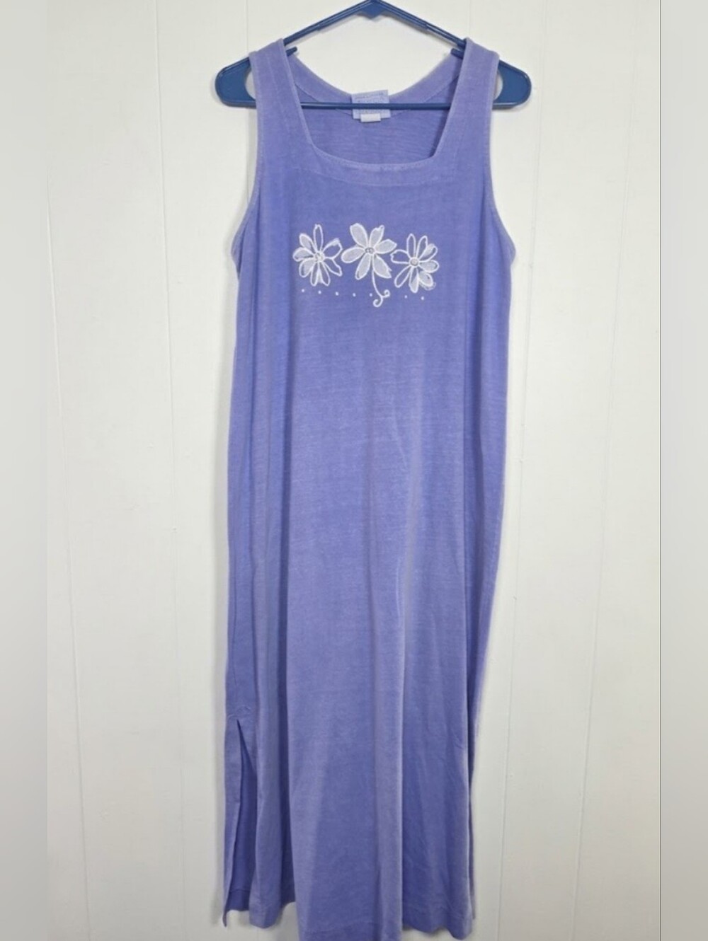 Vtg Fresh Produce Square Neck Periwinkle Maxi T Shirt Dress Size Large